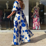 Spot 2025 Summer New Women's Fashion V-Collar Middle Sleeve Medium Long Print