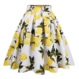 Floral Music Print 50s 60s 2022 Swing Skirts Retro High Waisted Pleated Rockabilly Vintage Jurken Women Clothing