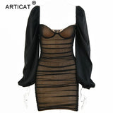 New Lantern Sleeve Mini Dress Women Sexy Black Strapless Party Club Wear 2021 Fashion Ladies French Romantic