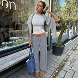 Striped Print Drawstring Low-rise Baggy Pants-Outfit