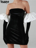Long Puff Sleeve Off Shoulder Autumn Winter Elegant Evening Party White Black Mini Dress Sexy Women Kawaii