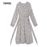 2021 Dress Sexy V Neck Floral Printed Elastic High Waist Long Sleeve A Line Fashion Women's