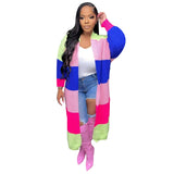 Zingj New Women's Casual Contrast Color Cardigan Handmade Knitted