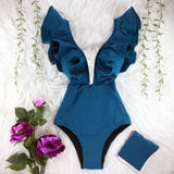 New Sexy One Piece Swimsuit Solid Backless Push Up Swimwear Women Ruffle Swimsuit Bodysuit Bathing Suit Beach Wear