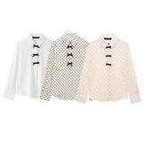 Bow Ornament Wave Point Printing Casual Shirt 2025 Spring And Summer Long-Sleeved Loose Women's
