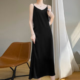 Acetate Silk Sling Dress Women Summer Loose Inside The Long Dress French Design Fairy Set Of