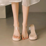Crystal And Cool Slippers Summer New Stingy Feel Thick-Bottomed Waterproof Transparent With High-Heeled