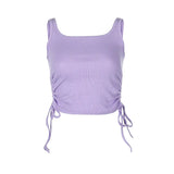 Ruched Sleeveless Tank Tops Tees Women Solid Casual Fashion Crop Top Ladies High Street Tie Up Croptop Summer