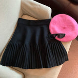 Knitted Pleated High-Waisted Mini Skirt- Outfit