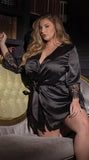 Lace Plus Size V Tie Bathrobe Lace Lattice Loose