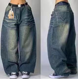 Loose Jeans Men's Vintage Print Hip Hop Gothic Street Wear Harajuku Men's Slacks-Outfit