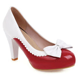 Sgesvier Spring Autumn Women Shoes High heels Pump Round Toe Slip on Shoes Ladies Office Shoes Bowtie dress shoes zapatos