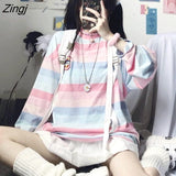 T-shirts Women Rainbow Japanese Style Kawaii Pink Loose Leisure BF Harajuku College Students Female Top Lady