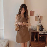 Zingj Long-Sleeved Chiffon Dress Waist Show Thin Bottom Skirt Female New Fake Two Foreign Style Small Short Skirt-Outfit