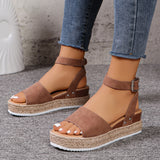 Hemp Rope Slope With Fish Mouth Sandals Women Thick Soles Buckle Beach Cool