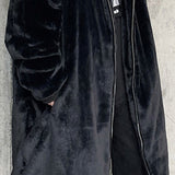 Winter Long Oversized Black Warm Thick Soft Fluffy Faux Fur Coat Men with Hood Zipper Casual Loose Korean Fashion