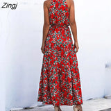 Elegant Sexy beach long Dress Women Print Flowers Polka-dot strap Ladies Halter boho dress women vestidos 2021