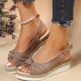 Women's Sandals Fish Mouth Bows Buckle Fashion Sandals Slopes And Thick-Soled Beach Women's