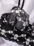 Black Skull Embroidery Mesh Lingerie Set- Outfit