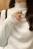 Velvet Bottomed Blouse With A New Autumn And Winter Black Semi-High Collar And A Polished Woolen Blouse In The Middle Of The