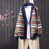 knitted cardigan jacket women's autumn winter new loose ethnic jacquard sweater outside the