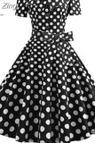 Women Vintage Dress Summer 50s 60s Retro Pin Up Swing Rockabilly Vestidos Elegant Black Polka Dot Office Party