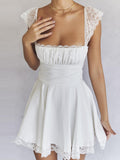 A Line White Dress Short Lace Holiday Club Party Dresses Casual Mini Sweet Back Lace Up Birthday Dresses for Women
