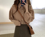 Women Autumn 2PCS Set Vintage Korean High Waist Plaid Preppy Style Brace Strap A-Line Pleated Dress Puff Sleeve Top Blouse