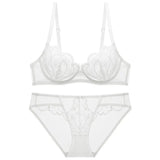 Sexy Petal Shape Ultra-thin Cup Bra Set Push-up Underwear Set Embroidery Brassiere Gather Bra Plus Size Lace Lingerie