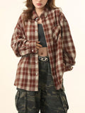 Zingj 2024 New Vintage Plaid Long-Sleeved Shirt Men And Women Wear Hair Shirt Loose Casual Jacket