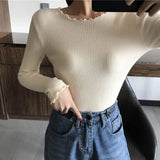 Neck Ruched Women Sweater High Elastic Solid 2021 Fall Winter Fashion Sweater Women Slim Sexy Knitted Pullovers Pull Femme