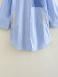 Blue Shirt Dress Woman Patchwork Striped Short Dresses For Women Asymmetric Loose Long Sleeve Dresses Women's Summer