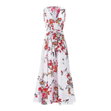 Queens Women Deep V-neck Floral Print Floor Dress Ladies Beach Summer Big Hem Bohemian Maxi Dresses