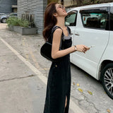 Jeans Summer Thin Denim Suspender Skirt Slit Slip Dress Korean Fashion Denim Pants Cotton Streetwear 2022 Pant for