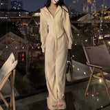 Zingj 2024 New Hong Kong Style Sports Leisure Suit Women's Salt Wear Fish Bone Waist Hoodie Two-Piece Trousers-Outfit
