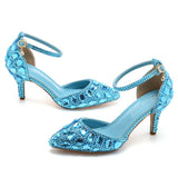 Cm Large-Size Sandals Fine Heel Head Water Drill High Heel Sandals Gold Water Drill High Heels Wedding