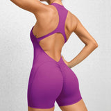 Hollow Backless Scrunch Butt Sport Jumpsuit Short Woman One Piece Gym Outfit Sleeveless Zipper Fitness Overalls Yoga