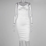 High Quality Satin Spaghetti Strap Bodycon Dress For Women Summer Sleeveless Backless Double Layer Party Club