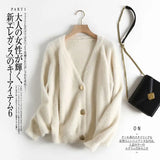 Mink Velvet Lazy Wind Cardigan Sweater Women Single-breasted V-neck Loose Buttons Simple Solid Color Sweater