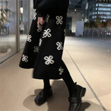 Women Clover Floral Jacquard Knitted Skirts Simple Elastic High Waist Long Skirts Autumn Winter A-Line Midi Skirts
