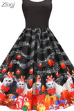 Summer Vintage Dress Women Spaghetti Strap Floral Print High Waist Elegant Sleeveless A-Line Party Midi Dress Robe