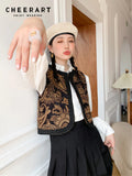 Paisley Vintage Jacquard Cropped Vest Brown Sleeveless Jacket For Women 2021 Waistcoat Fashion Coat Autumn
