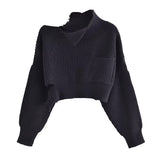 Fashion Women's Knitted Pullover Oblique Collar Loose Solid Color Long Sleeve Hollow Out Sweater Autumn 2023 New