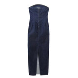 2025 New Summer Women's Sexy Straight Tube Strapless Dress Slim Slit Denim