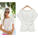 Women New Fashion Summer Short Sleeve Bow Knot Chiffon Blouse Shirt Ladies Top Tee Shirt Plus Size