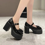 New Mary Jane Women's Shoes Thick Heel Platform Uniform Single Shoes High Heels Women's Bow Retro Small Leather