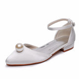 Cm Ball Beads Flat And Casual Tip Hollow Sandals Low Heel Light-Mouthed Satin Cloth Buckle The Bride's Wedding