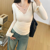 Tight V-Collar Skinny Bottomed Shirt Long-Sleeved T-Shirt Women's Early Autumn New Design Feel A Small Number Of Pure Desire To Wear Inside The