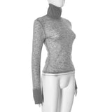 Turtleneck See Through Long Sleeve Top-Outfit