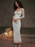 Sheer Long Sleeve Bodycon Maxi Dress-Outfit